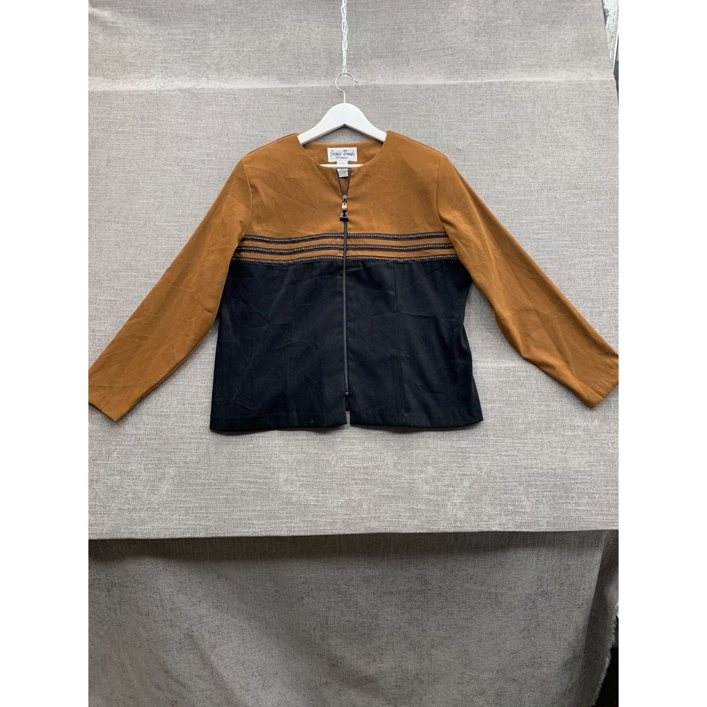 Jamie Brooke Jacket Womens 16W Brown Black Colorblock Stretch Full Zip Outerwear